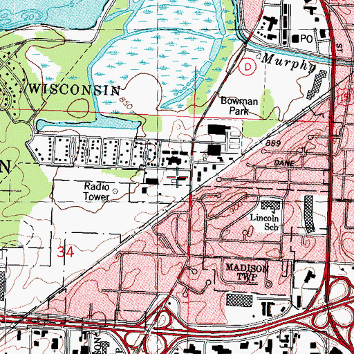 Topographic Map of Town of Madison Fire Department, WI
