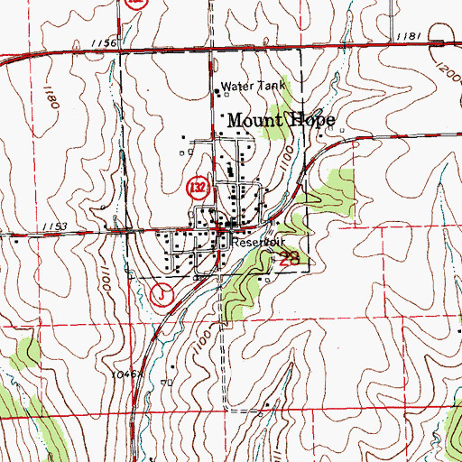 Topographic Map of Mount Hope Volunteer Fire Department, WI