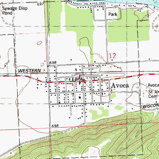 Topographic Map of Avoca and Rural Fire Department, WI
