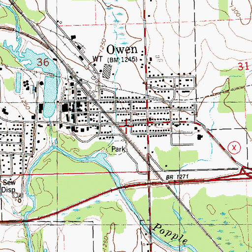Topographic Map of Owen - Withee - Curtiss Fire Association / Owen - Withee Community Ambulance Service, WI