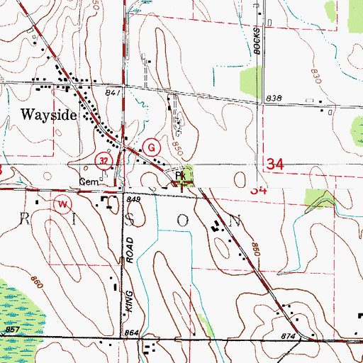 Topographic Map of Wayside Volunteer Fire Department, WI