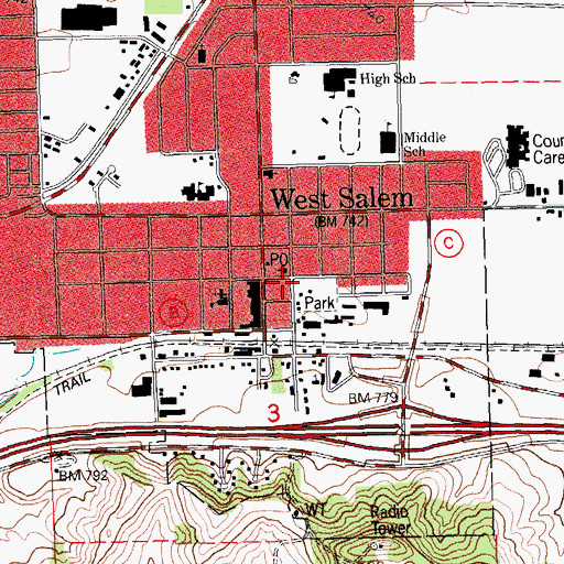 Topographic Map of West Salem Fire Department, WI