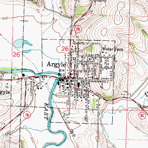 Topographic Map of Argyle Emergency Medical Services, WI