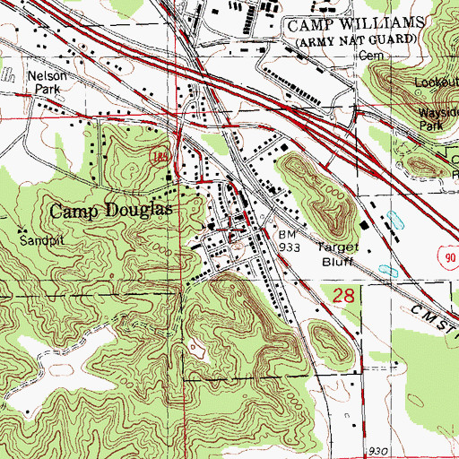 Topographic Map of Camp Douglas Rescue, WI