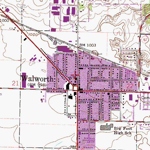 Topographic Map of Walworth Rescue Squad, WI