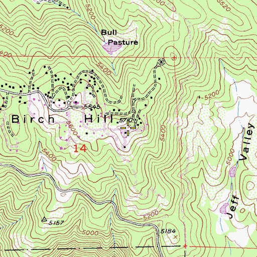 Topographic Map of Birch Hill, CA