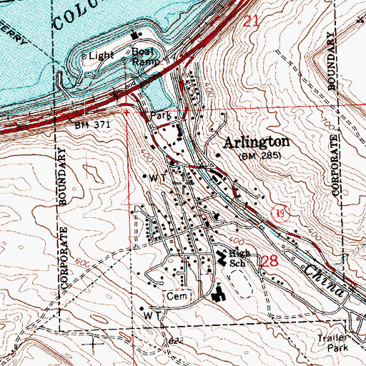 Topographic Map of Arlington Public Works Department, OR