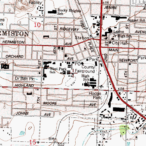 Topographic Map of Hermiston Rodeo Grounds, OR