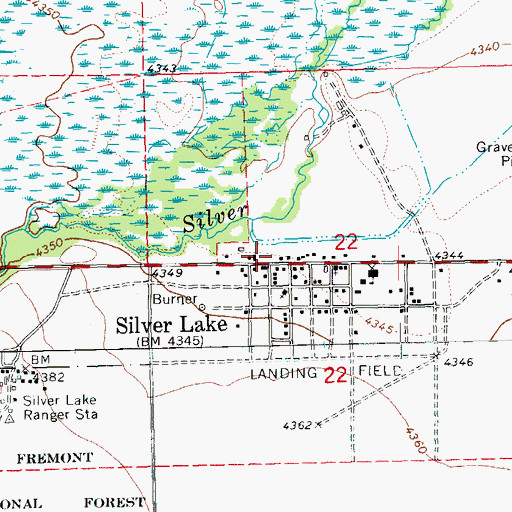 Topographic Map of Lake County Libraries Silver Lake Branch, OR