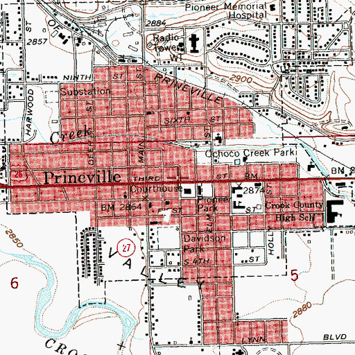 Topographic Map of Prineville City Hall, OR