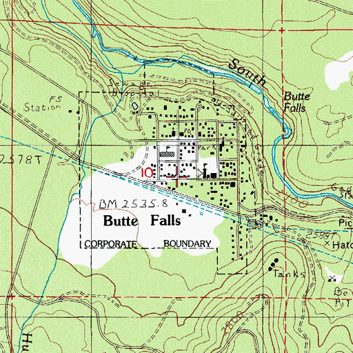 Topographic Map of Butte Falls Historical Society and Railway Museum Caboose, OR