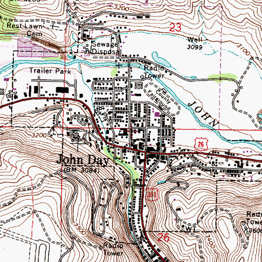 Topographic Map of Department of Motor Vehicles John Day, OR