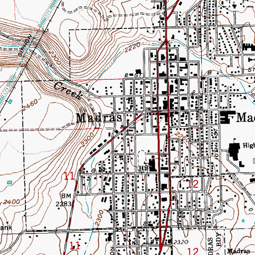 Topographic Map of Department of Motor Vehicles Madras, OR