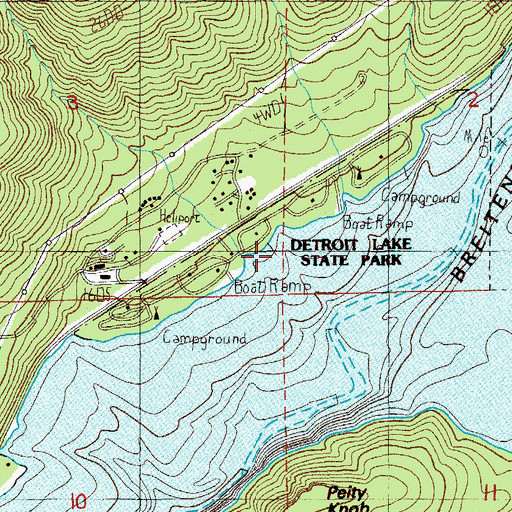 Topographic Map of Detroit Lake State Park Fishing Dock, OR
