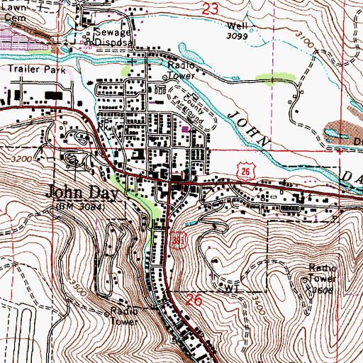 Topographic Map of Grant County Ranch and Rodeo Museum, OR