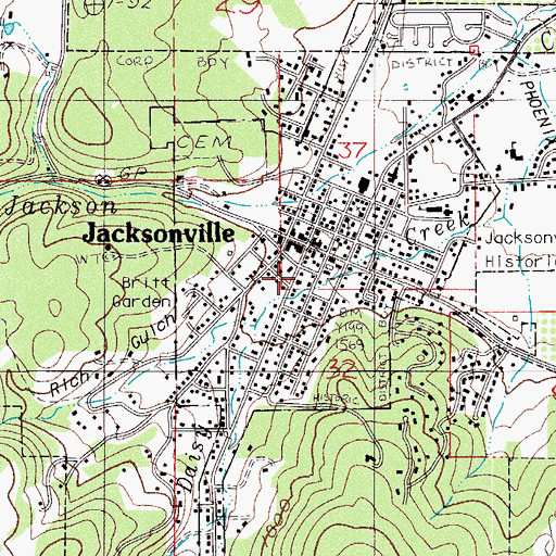 Topographic Map of Jacksonville Public Works Department, OR