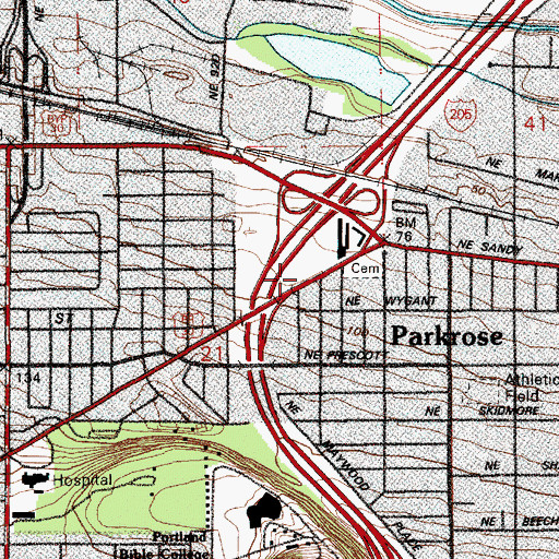 Topographic Map of Parkrose / Sumner Transit Center, OR