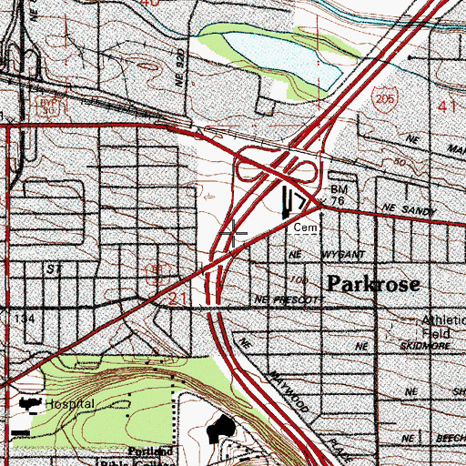 Topographic Map of Parkrose / Sumner Transit Center Park and Ride, OR