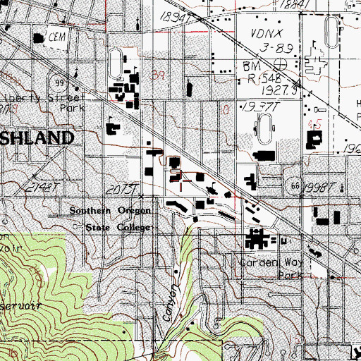 Topographic Map of Southern Oregon University, OR