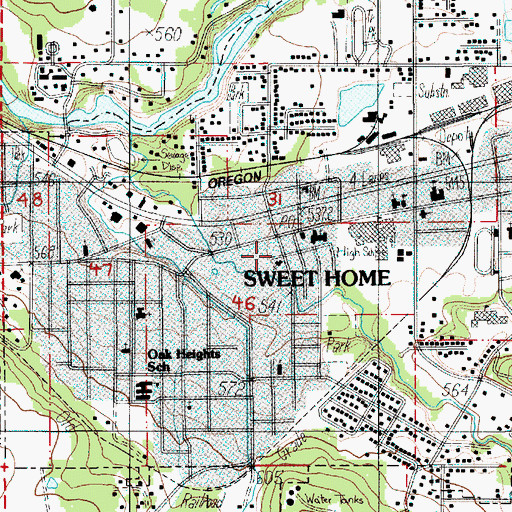 Topographic Map of Sweet Home City Hall, OR