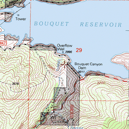 Topographic Map of Bouquet Canyon Dam, CA