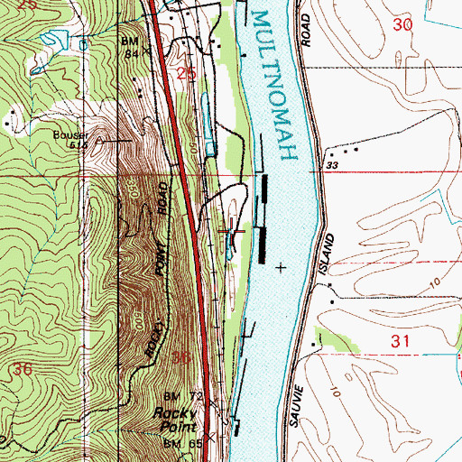 Topographic Map of McCuddy's Big Oak Marina, OR