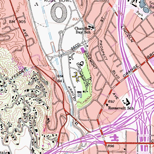 Topographic Map of Brookside Park, CA