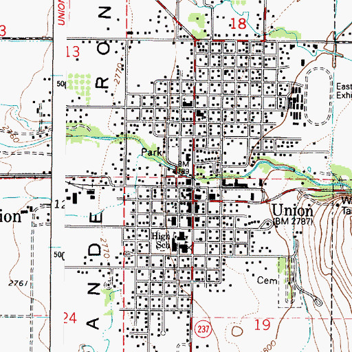 Topographic Map of Union Carnegie Public Library, OR