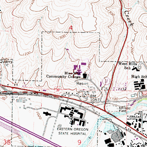 Topographic Map of Blue Mountain Community College Library, OR