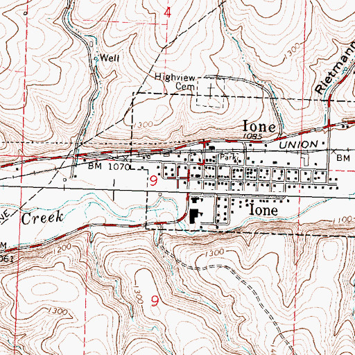Topographic Map of Ione City Hall, OR