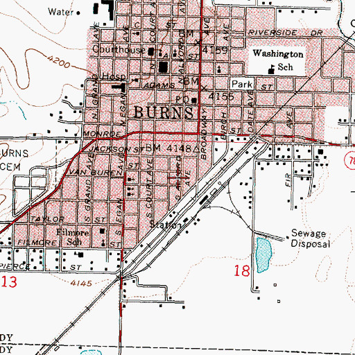Topographic Map of Burns Municipal Court, OR