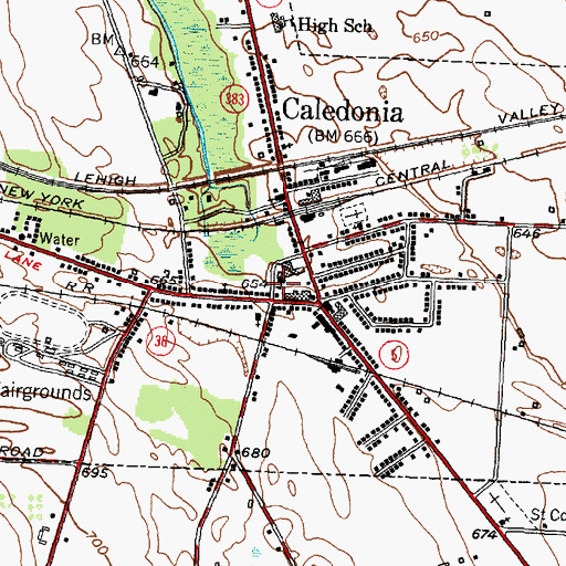 Topographic Map of Caledonia Fire Department, NY
