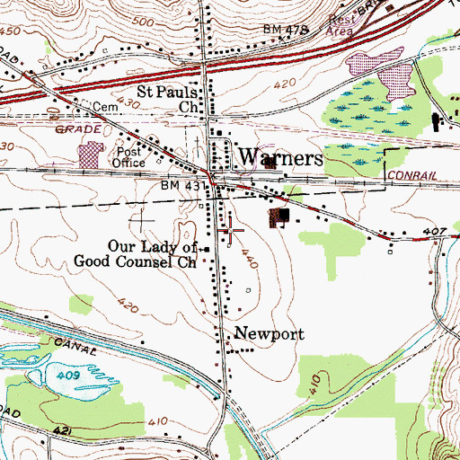 Topographic Map of Warners Fire Department, NY