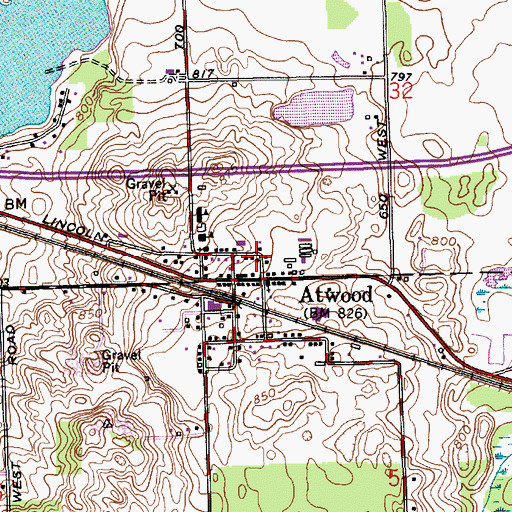 Topographic Map of Atwood Fire Department, IN