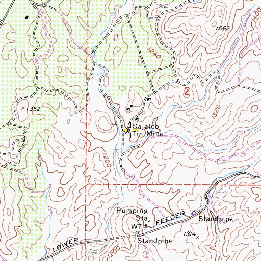 Topographic Map of Cajalco Tin Mine, CA
