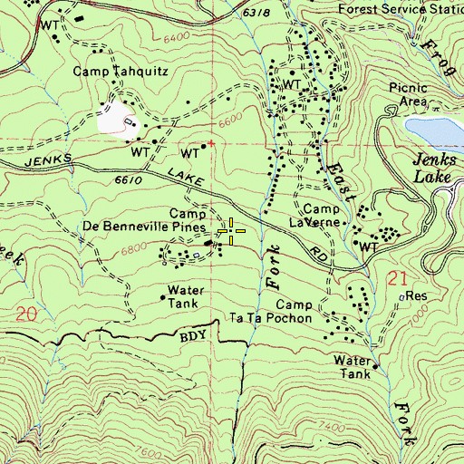 Topographic Map of Camp De Benneville Pines, CA
