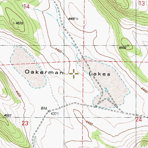 Topographic Map of Oakerman Lakes, OR