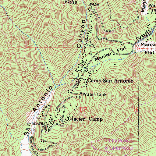 Topographic Map of Camp San Antonio, CA