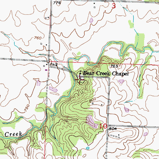 Topographic Map of Bear Creek Cemetery, MO
