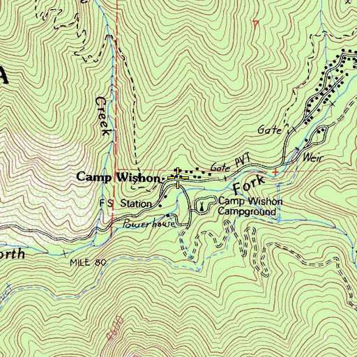 Topographic Map of Camp Wishon, CA