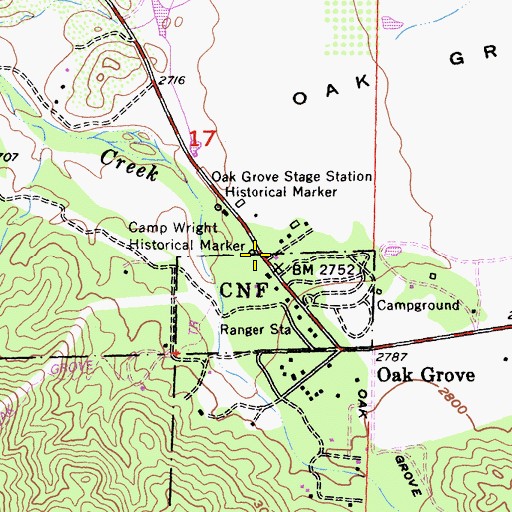 Topographic Map of Camp Wright Historical Marker, CA