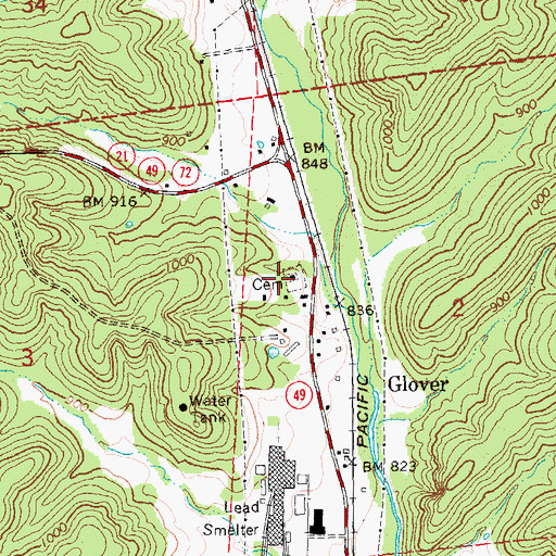 Topographic Map of Glover Baptist Church, MO