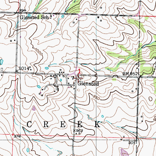 Topographic Map of Glensted Cemetery, MO