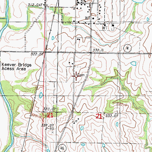 Topographic Map of Parnell Cemetery, MO