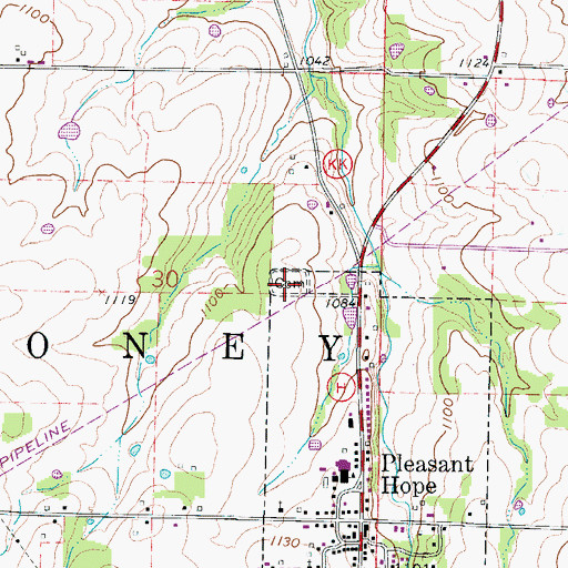 Topographic Map of Pleasant Hope Cemetery, MO