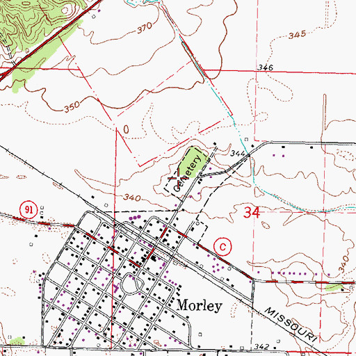 Topographic Map of Old Morley Cemetery, MO