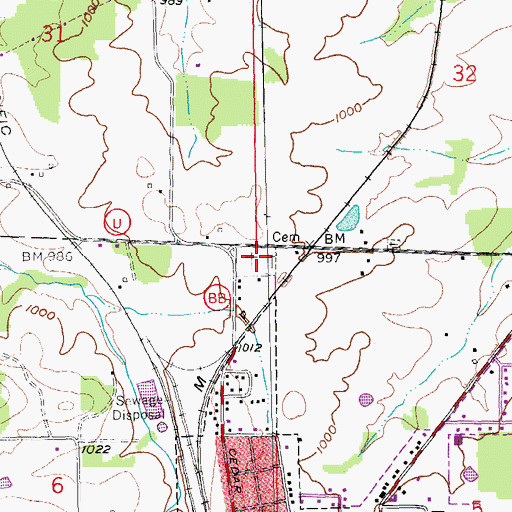 Topographic Map of Bismarck Masonic Cemetery, MO