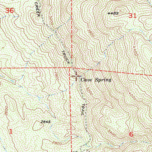 Topographic Map of Cave Spring, CA