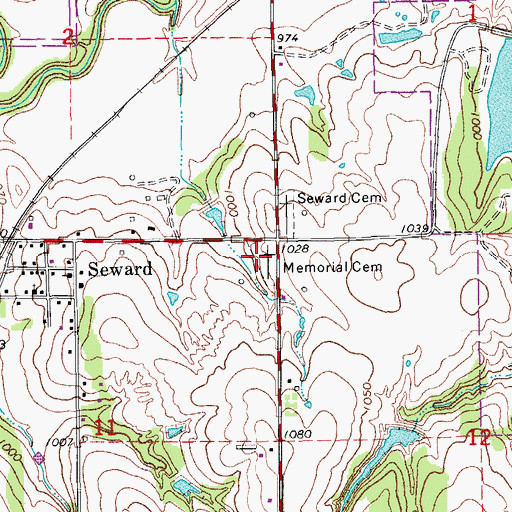 Topographic Map of Seward Memorial Cemetery, OK