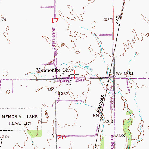 Topographic Map of Mennonite Brethren of Enid Cemetery, OK